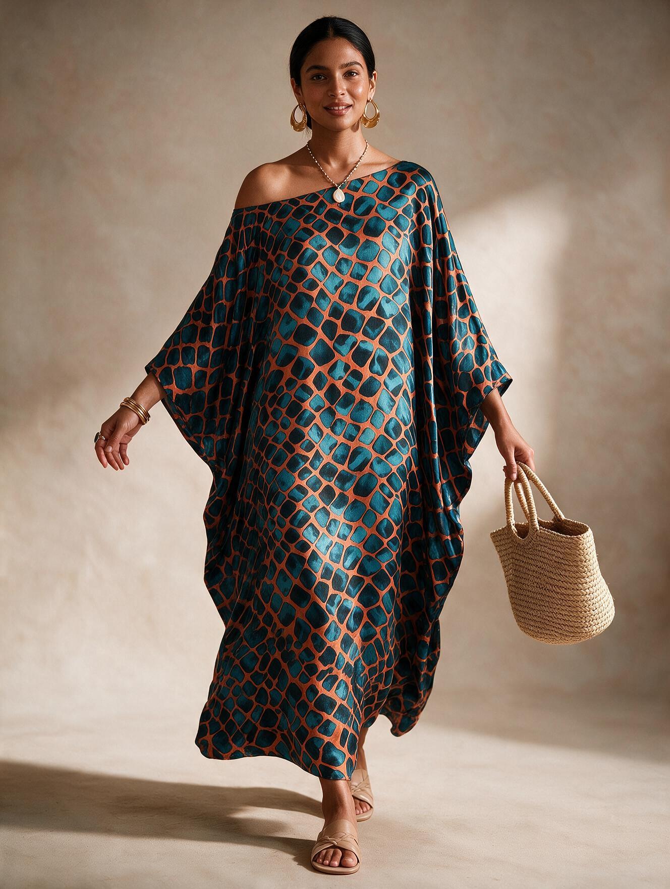 Orang turquoise blue Marble Kaftan dress - Image 2