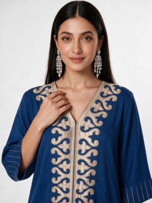 Royal Blue Gold Applique Kurta Pant
