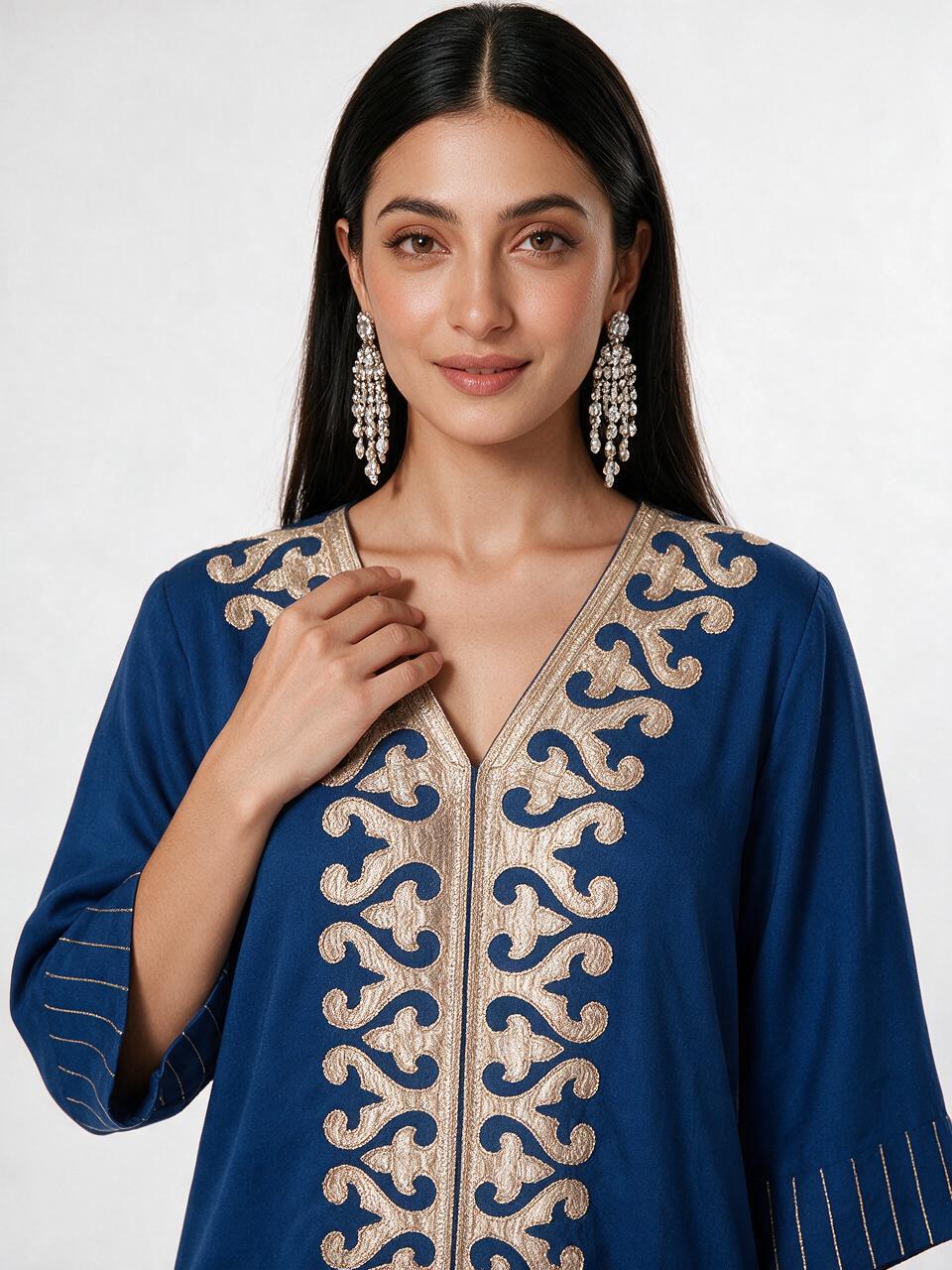 Royal Blue Gold Applique Kurta Pant
