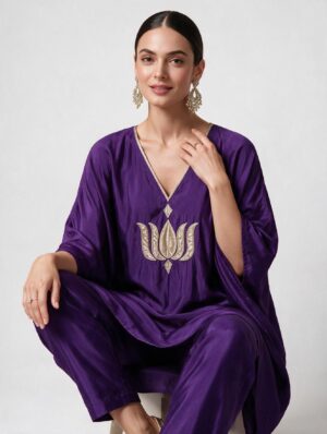 purple lotus kaftan dress