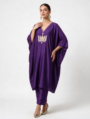 purple lotus kaftan dress