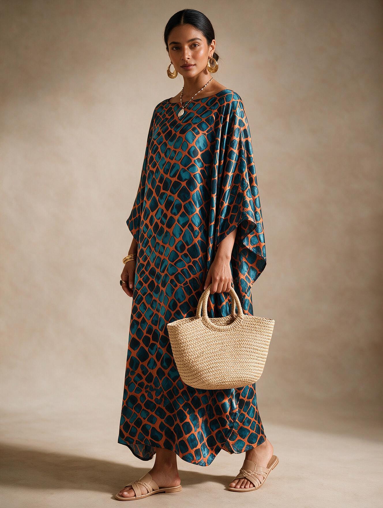 Orang turquoise blue Marble Kaftan dress - Image 3