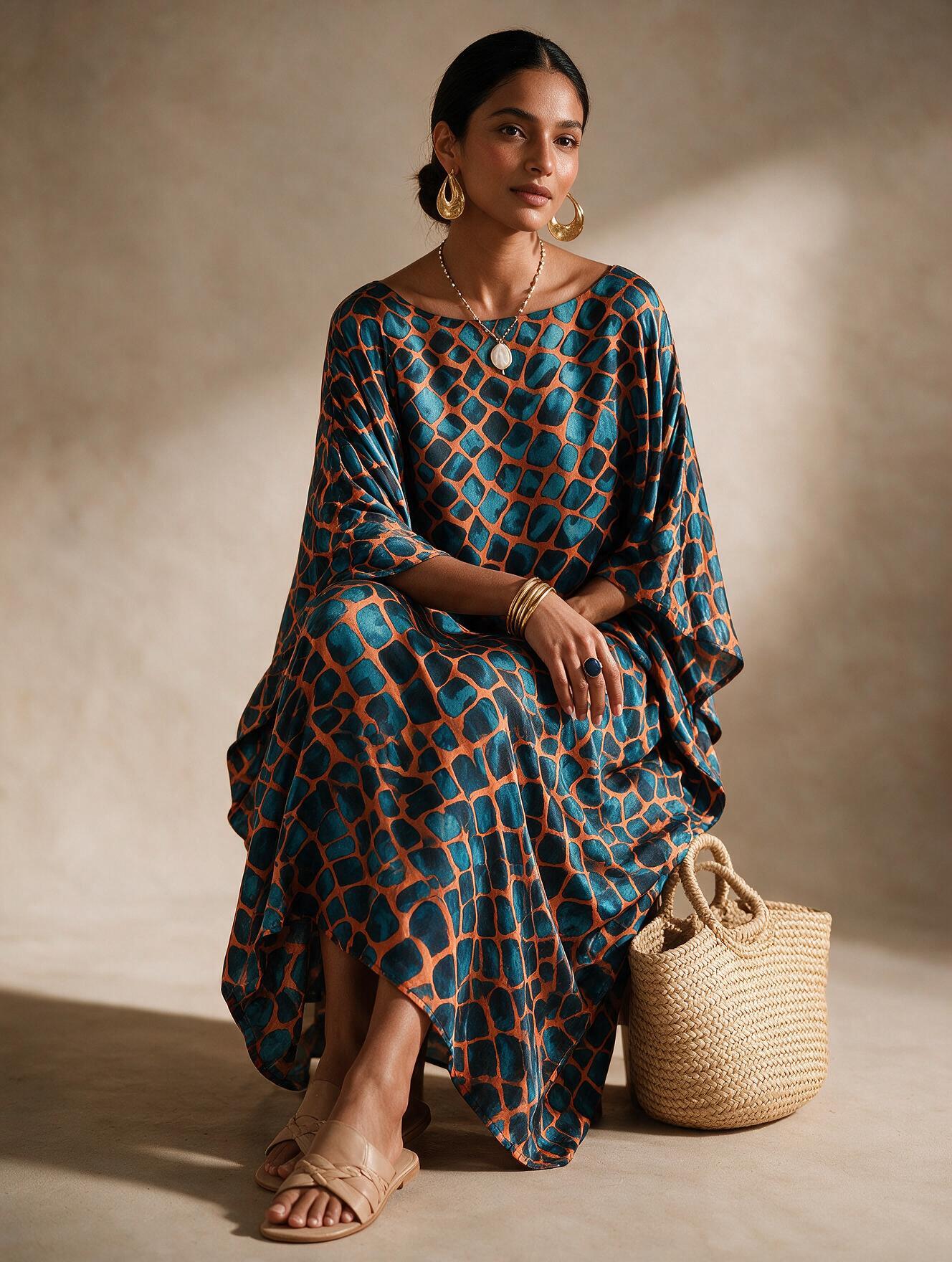 Orang turquoise blue Marble Kaftan dress - Image 4